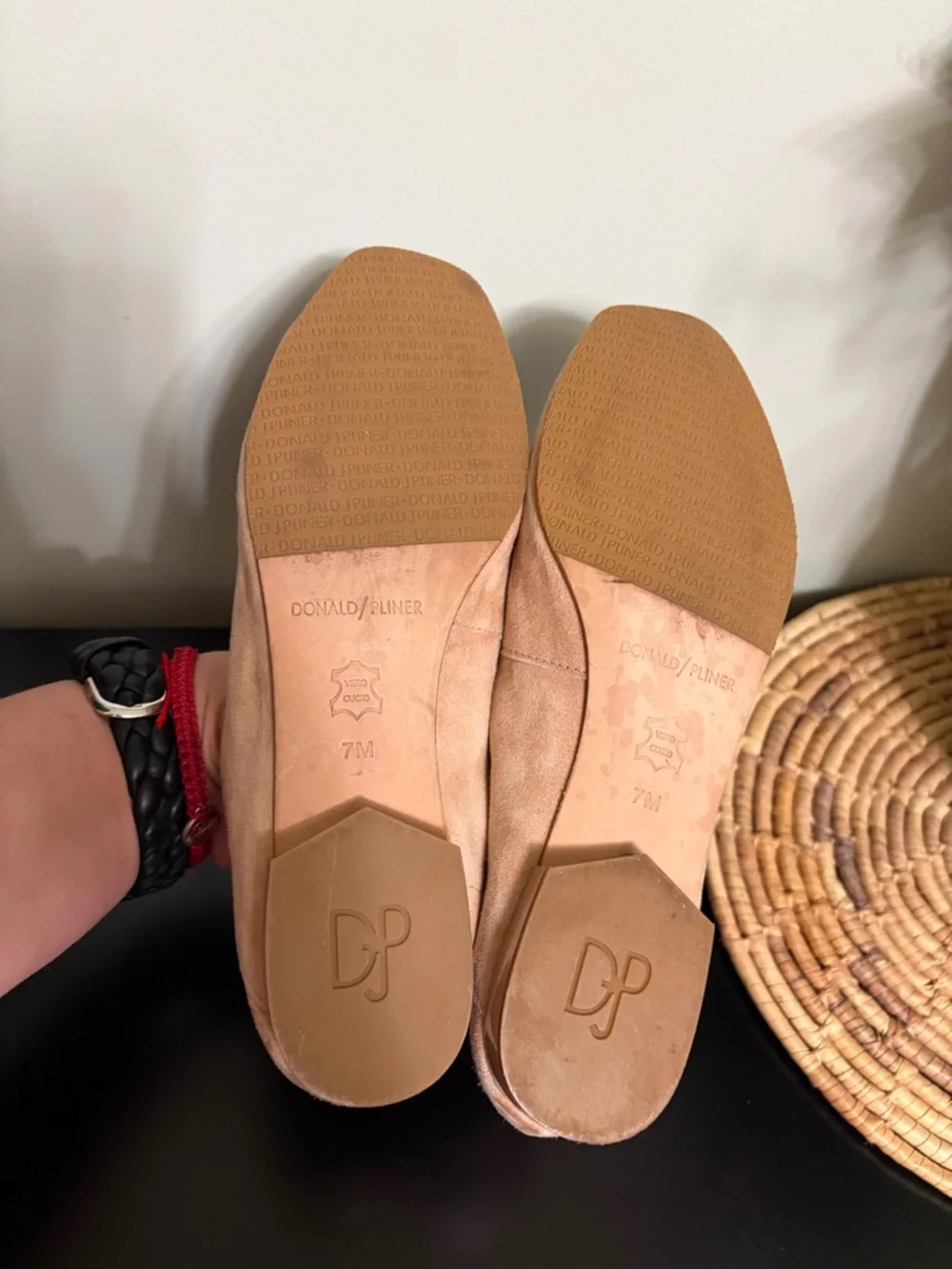 DONALD PLINER Tan suede Floral Embellished Hiro Flats 7